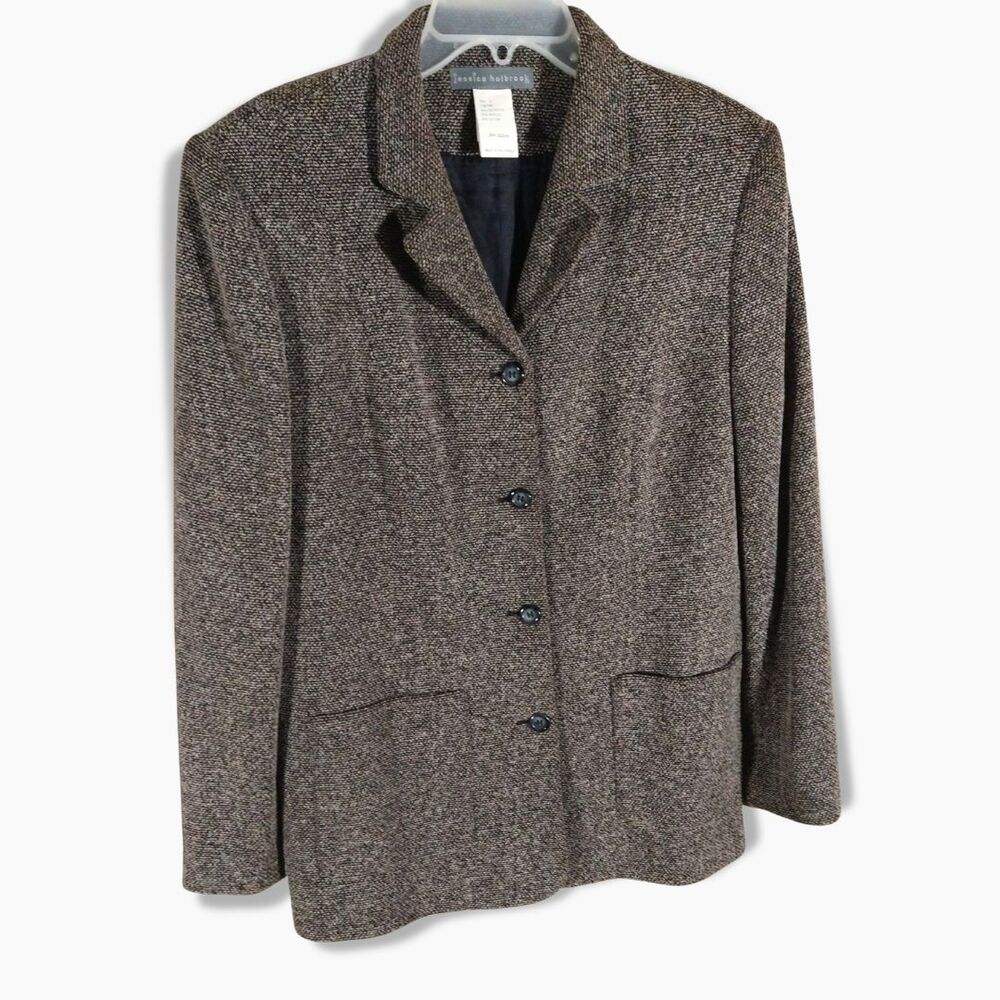 Women's Formal Blazer Sz 12 Textured Woven – Multi‑Tone Jacket Jessica Holbrook